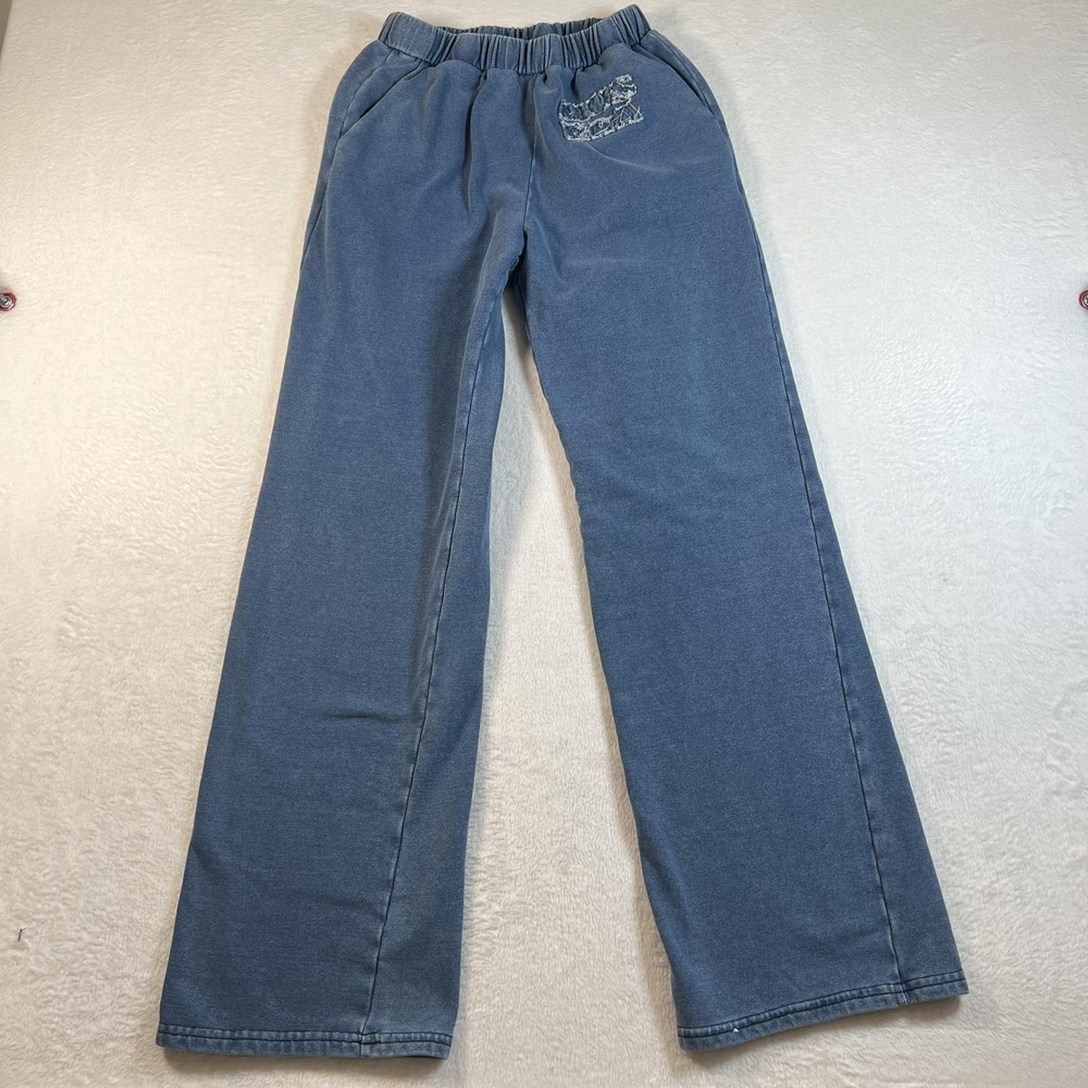 Musera Wide Leg Flare Pants‎ Sweat Jogger Elastic Waist Logo Embroidery